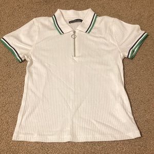 Abercrombie & Fitch Small Striped White Zipper Ribbed Collared Shirt